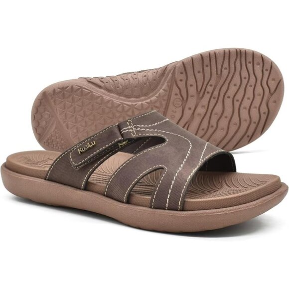 Kuailu Womens 9.5 Vegan Leather Sandals Open Toe Adjustable Buckle Memory Foam - Picture 10 of 12